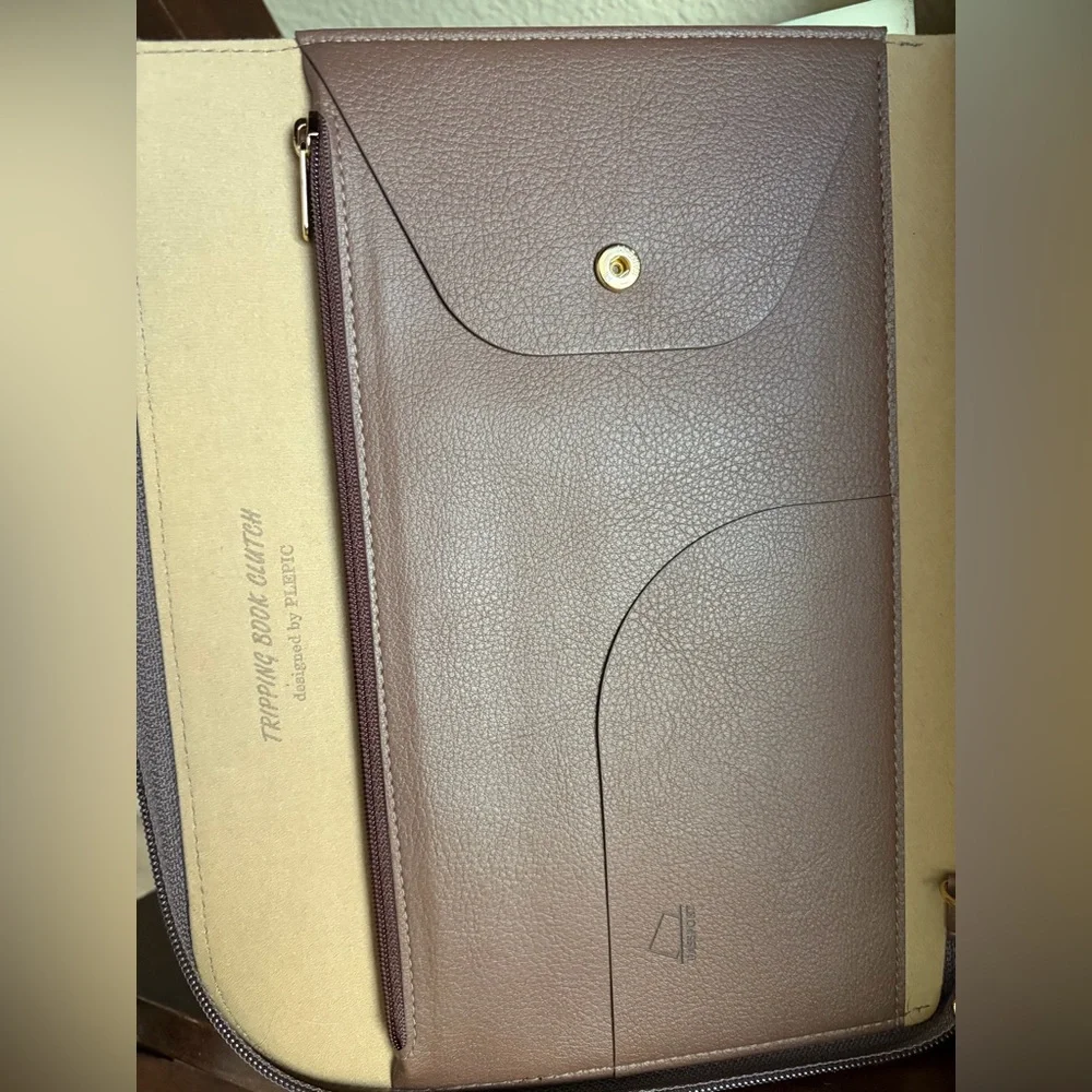 NEW Plepic All-In-One Faux Leather Ash Brown Tripping Book Clutch Organizer